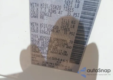 2020 Infiniti Qx60 Luxe Awd из США, поврежденный, VIN 5N1DL0MM3LC504465